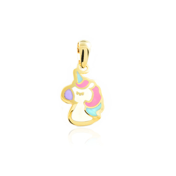 Pendentif Émail multicolore Licorne Or Jaune 9 Carats brillant