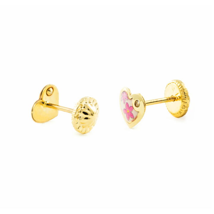 Pendientes Oro Niña corazón esmalte colores circón (9kts)