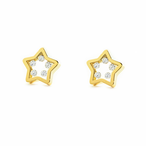 Boucles d'Oreilles Fille Enfant Étoile Zircone Or Jaune 9 Carats