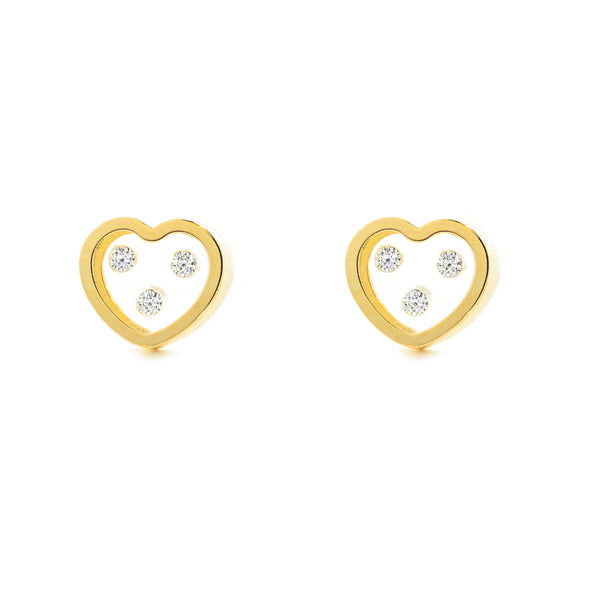 Boucles d'Oreilles Fille Enfant Cœur Zircone Or Jaune 9 Carats