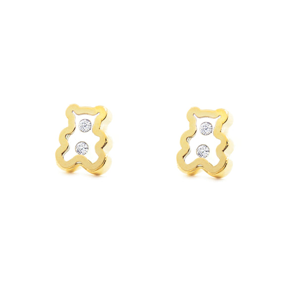 Boucles d'Oreilles Bebe Fille Enfant Ours Zircone Or Jaune 9 Carats