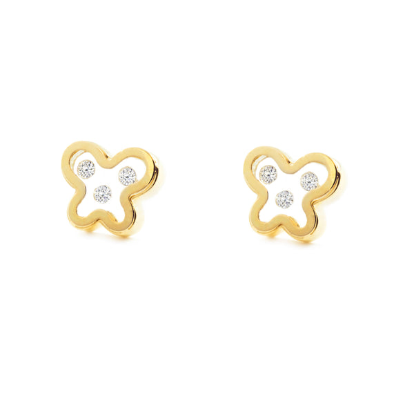 Boucles d'Oreilles Bebe Fille Enfant Papillon Zircone Or Jaune 9 Carats