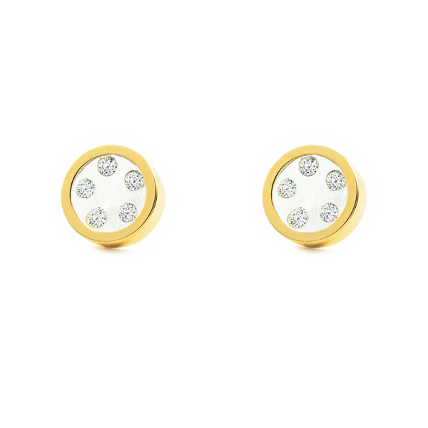 Boucles d'Oreilles Fille Enfant Ronde Zircone Or Jaune 9 Carats