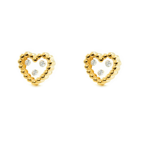 Boucles d'Oreilles Fille Enfant Cœur Zircone Or Jaune 9 Carats