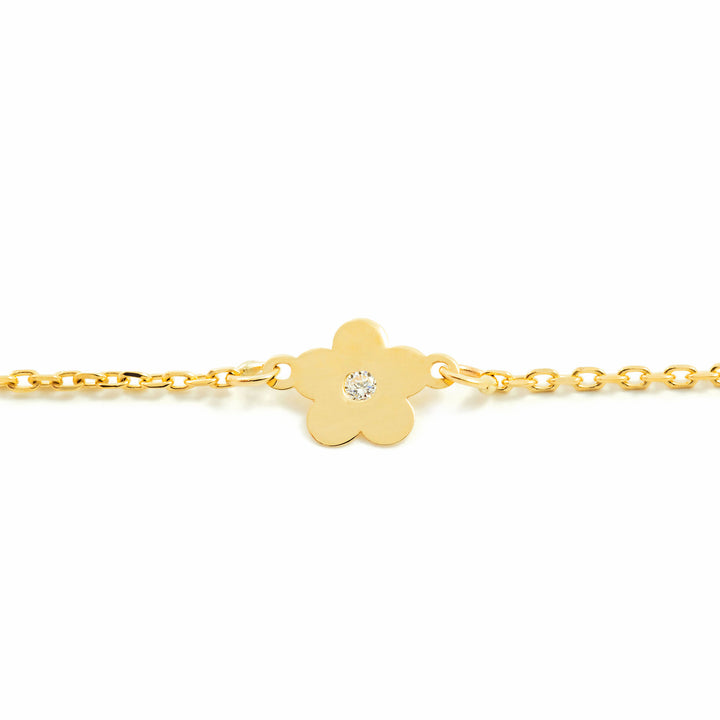 Pulsera bebe Oro amarillo flor con circonitas (9kts)