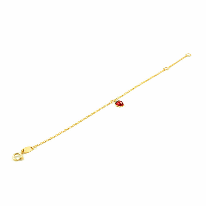 Pulsera Bebe Oro Amarillo motivo mariquita esmalte (9kts)