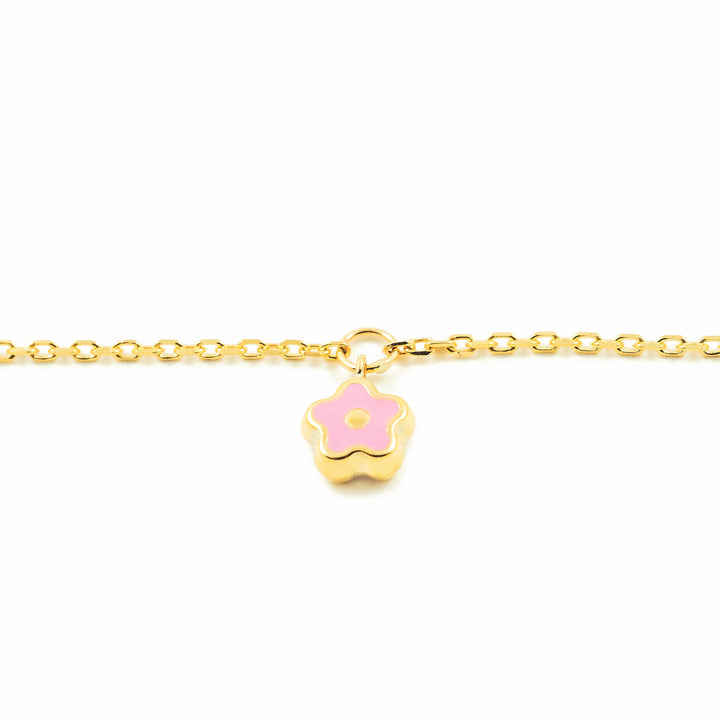 Pulsera Bebe Oro Amarillo flor motivo rosa esmalte (9kts)