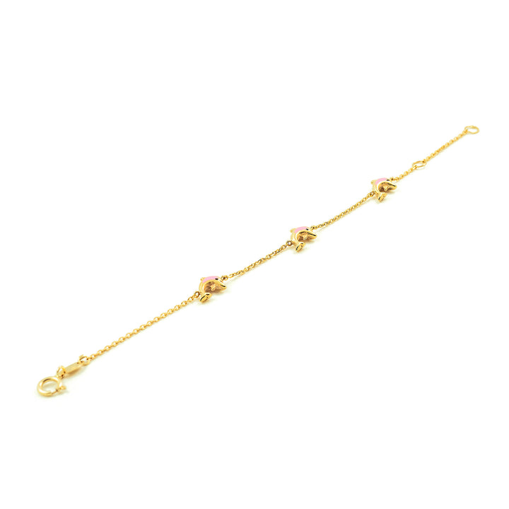 Pulsera Oro Amarillo delfines rosa esmalte (9kts)