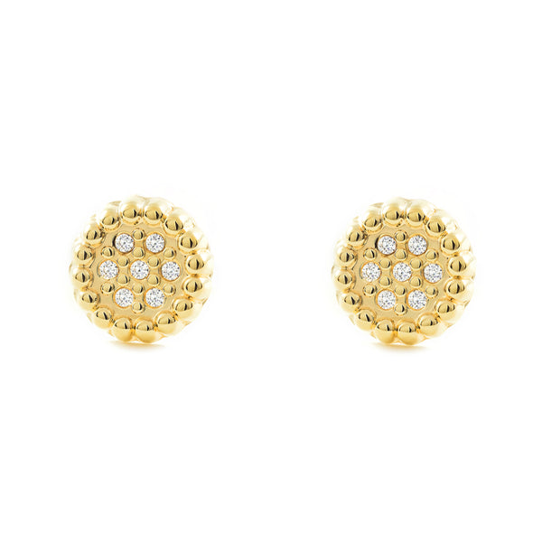 Boucles d'Oreilles Fille Enfant Ronde Zircone Or Jaune 9 Carats