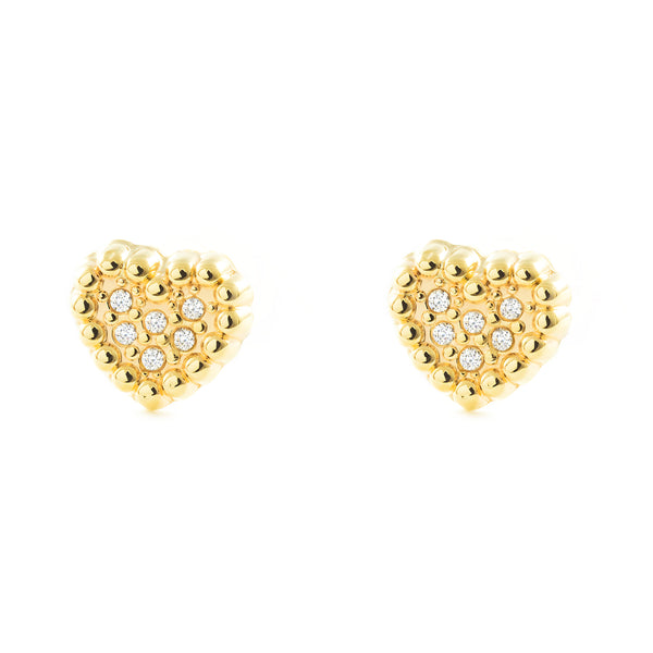 Boucles d'Oreilles Fille Enfant Cœur Zircone Or Jaune 9 Carats