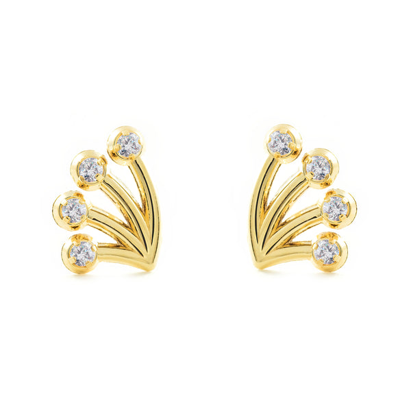 Boucles d'Oreilles Fleur Zircone Or Jaune 9 Carats