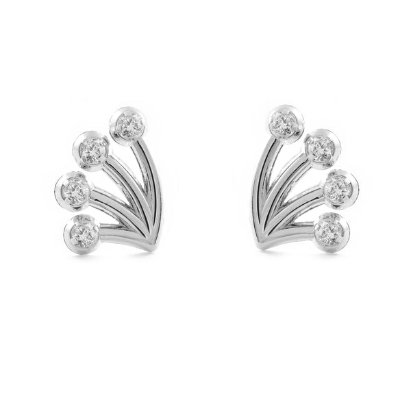 Boucles d'Oreilles Fleur Zircone Or Blanc 9 Carats