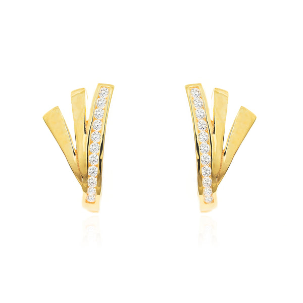 Boucles d'Oreilles Fille Enfant Bandes Zircone Or Jaune 9 Carats