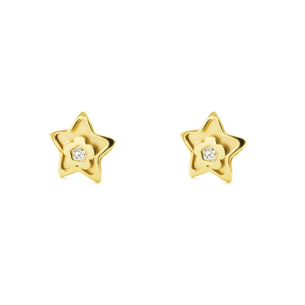 Boucles d'Oreilles Bebe Fille Enfant Étoile Zircone Or Jaune 9 Carats