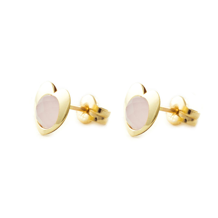 Pendientes oro amarillo niña Corazon con briolet rosa claro