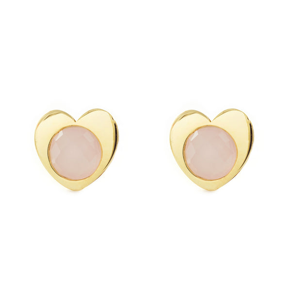 Boucles d'Oreilles Fille Enfant Cœur Rose Or Jaune 9 Carats