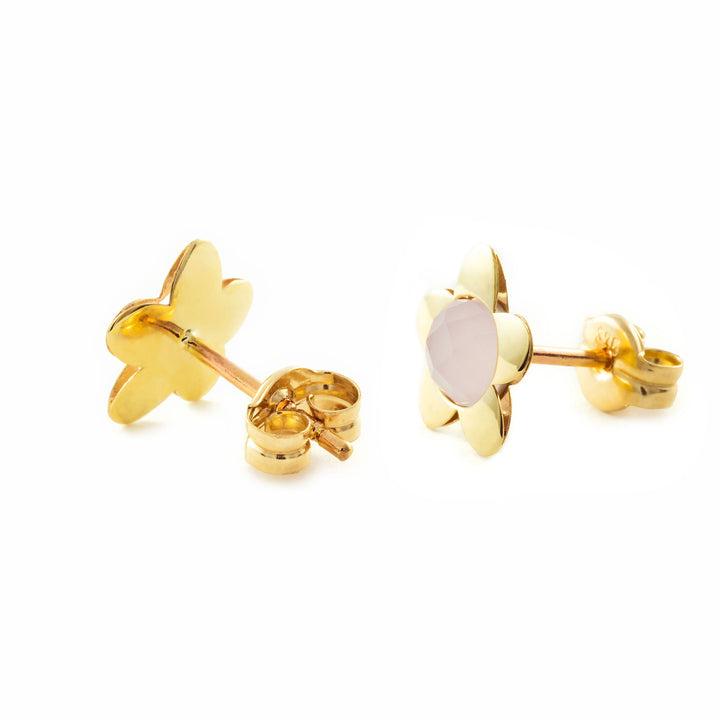 Pendientes oro amarillo niña margarita con briolet rosa claro