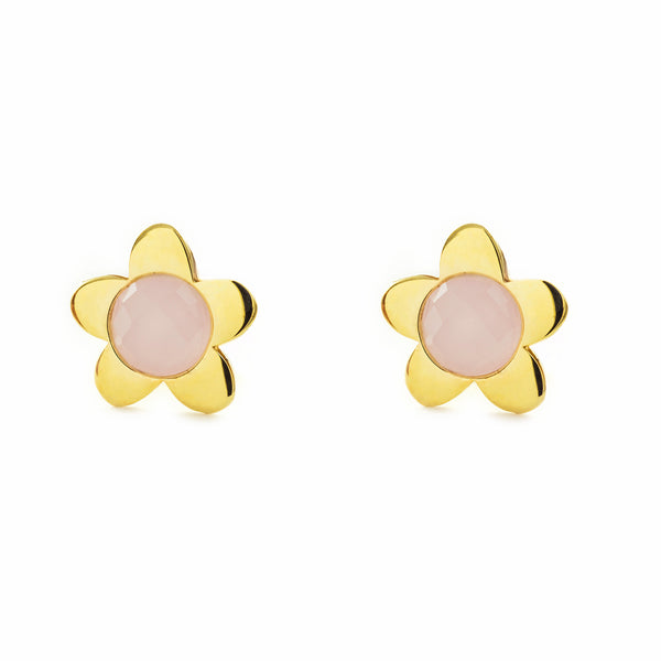 Boucles d'Oreilles Fille Enfant marguerite fleur Rose Or Jaune 9 Carats