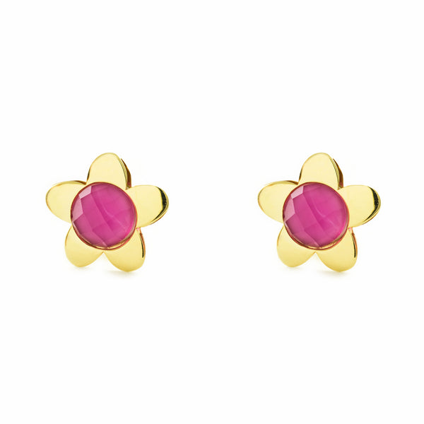 Boucles d'Oreilles Fille Enfant marguerite fleur Rose Or Jaune 9 Carats