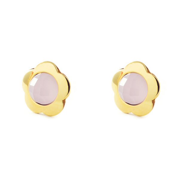 Boucles d'Oreilles Fille Enfant Fleur Rose Or Jaune 9 Carats