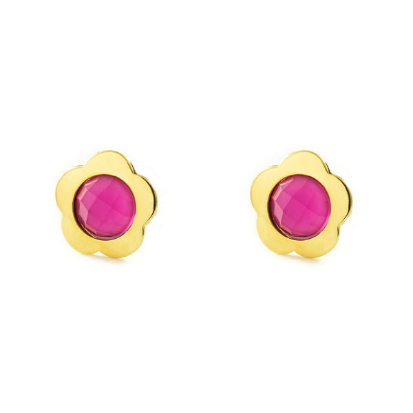 Boucles d'Oreilles Fille Enfant Fleur Rose Or Jaune 9 Carats