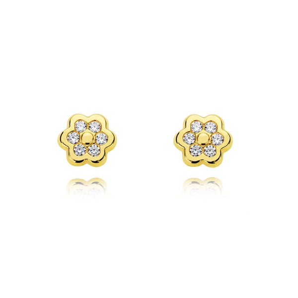 Boucles d'Oreilles marguerite fleur Zircone Or Jaune 9 Carats