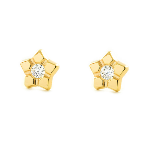 Boucles d'Oreilles Fille Enfant Étoile Zircone Or Jaune 9 Carats