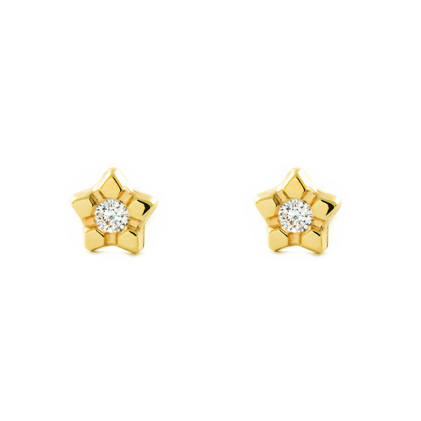 Boucles d'Oreilles Bebe Fille Enfant Étoile Zircone Or Jaune 9 Carats