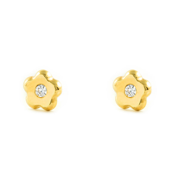 Boucles d'Oreilles Bebe Fille Enfant marguerite fleur Zircone Or Jaune 9 Carats