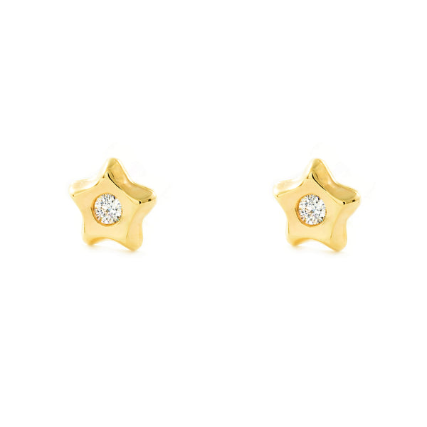 Boucles d'Oreilles Bebe Fille Enfant Étoile Zircone Or Jaune 9 Carats