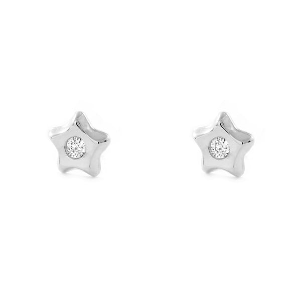 Boucles d'Oreilles Bebe Fille Enfant Étoile Zircone Or Blanc 9 Carats