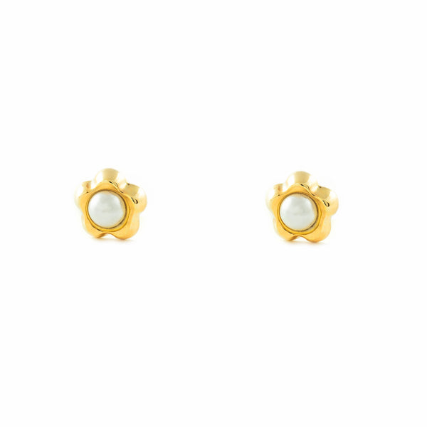 Boucles d'Oreilles Bebe Fille Enfant marguerite fleur Perle 2,5 mm Or Jaune 9 Carats