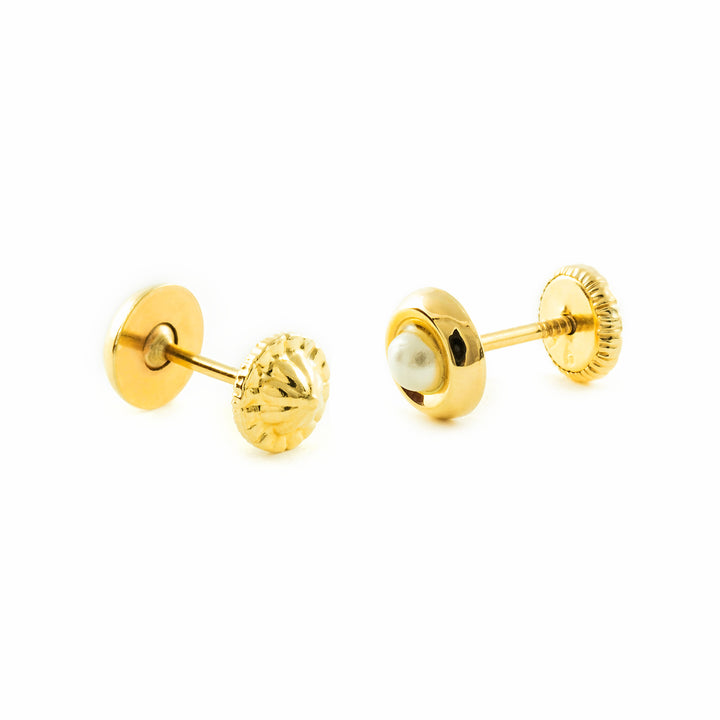 Pendientes Niña Oro amarillo Redondo concavo con perla 2,5 mm (9kts)