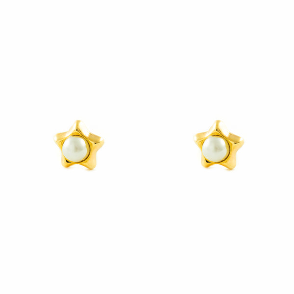 Boucles d'Oreilles Bebe Fille Enfant Étoile Perle 2,5 mm Or Jaune 9 Carats