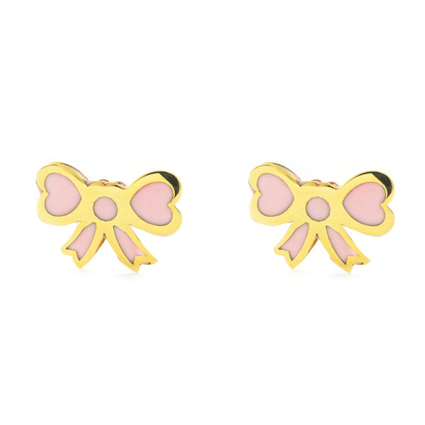 Boucles d'Oreilles Fille Enfant Émail rose Lasso Or Jaune 9 Carats