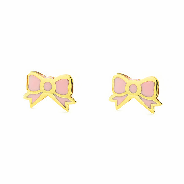 Boucles d'Oreilles Fille Enfant Émail rose Lasso Or Jaune 9 Carats