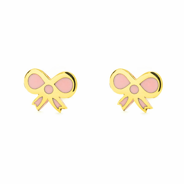 Boucles d'Oreilles Fille Enfant Émail rose Lasso Or Jaune 9 Carats