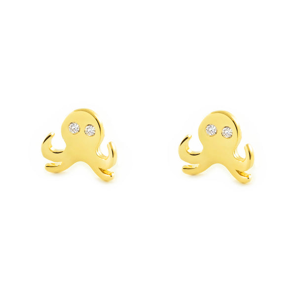 Boucles d'Oreilles Fille Enfant Pieuvre Zircone Or Jaune 9 Carats