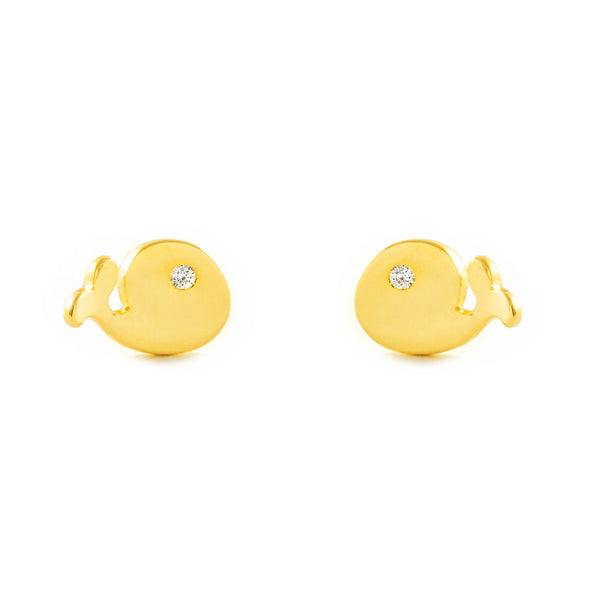 Boucles d'Oreilles Bebe Fille Enfant Baleine Zircone Or Jaune 9 Carats