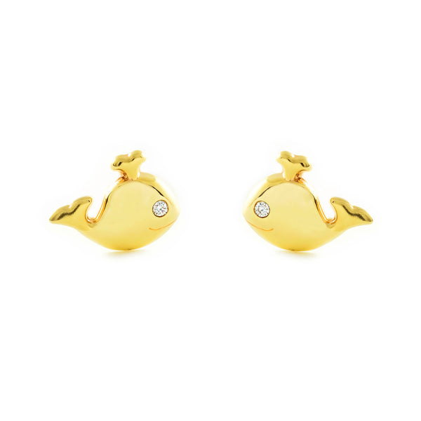 Boucles d'Oreilles Bebe Fille Enfant Baleine Zircone Or Jaune 9 Carats