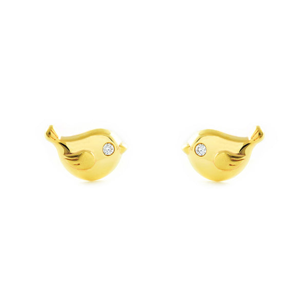 Boucles d'Oreilles Fille Enfant Oiseau Zircone Or Jaune 9 Carats