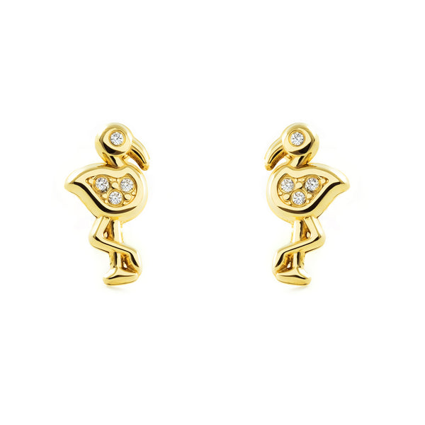 Boucles d'Oreilles Fille Enfant Flamand Zircone Or Jaune 9 Carats