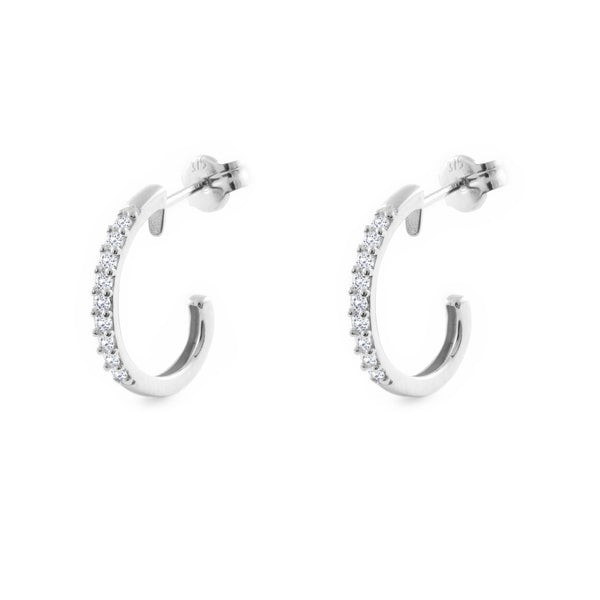 Boucles d'Oreilles Demi-cerceau Zircone Or Blanc 9 Carats