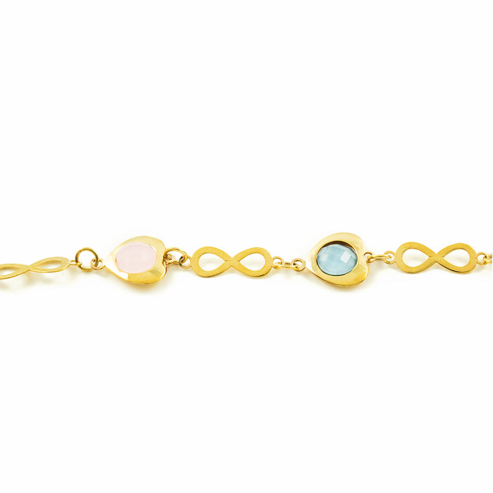 Pulsera Oro Amarillo infinitos con corazones y piedras de color (9kts)