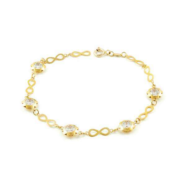 Bracelet Femme Or Jaune 9 Carats Infinis et Fleurs Zircone Brillant 20 cm