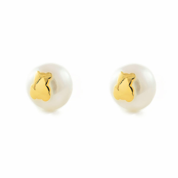 Boucles d'Oreilles Fille Enfant Ours Perle 7 mm Or Jaune 18 Carats