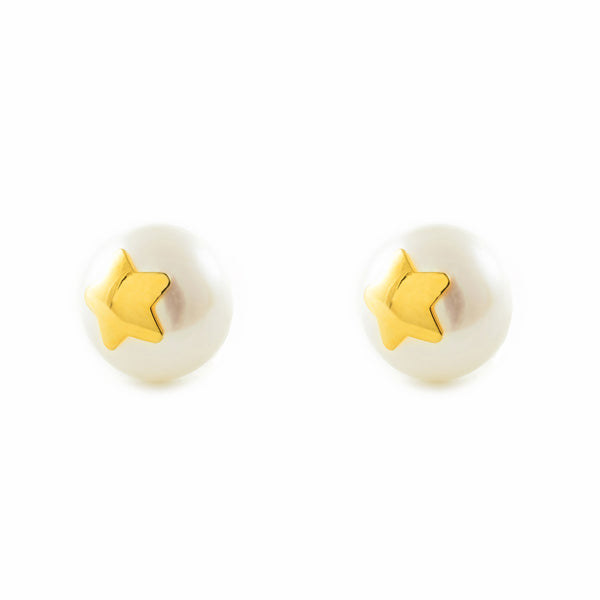 Boucles d'Oreilles Fille Enfant Étoile Perle 7 mm Or Jaune 18 Carats