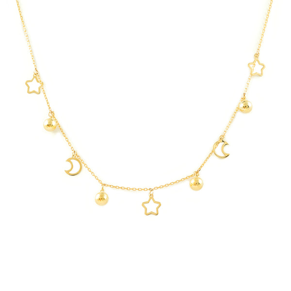 Collier Étoiles et Lunes Or Jaune 9 Carats 42 cm