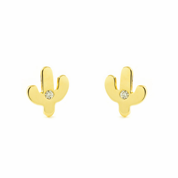 Boucles d'Oreilles Cactus Zircone Or Jaune 9 Carats