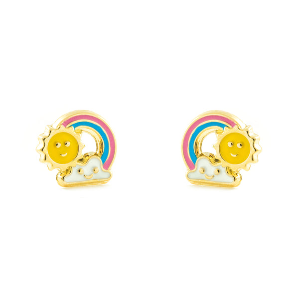 Boucles d'Oreilles Fille Enfant Émail multicolore Arche d’iris Or Jaune 9 Carats